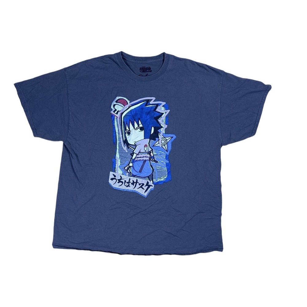 Naruto Shippuden Sasuke Graphic T-Shirt Mens XL Blue Excellent Anime Tee